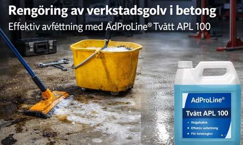 Syratvätt av betonggolv inför målning med skyddsutrustning.