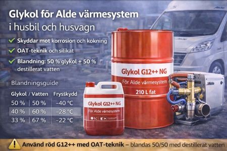 Röd G12++ glykol anpassad för Alde värmesystem i husbil.