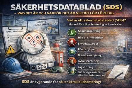 Säkerhetsdatablad (SDS) – dokument som visar hur kemiska produkter hanteras säkert i företag.