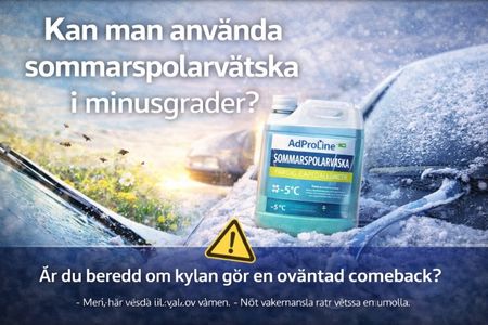 Sommarspolarvätska i bil som riskerar att frysa vid minusgrader.