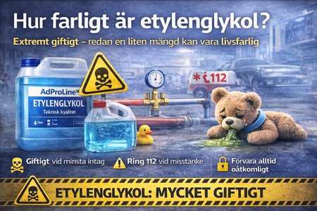 Varningssymbol för giftigt frostskyddsmedel med etylenglykol.