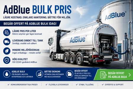 AdBlue bulk pris för företag. Tankbil levererar AdBlue bulk direkt till lagringstank för åkerier, entreprenad, industri och lantbruk.