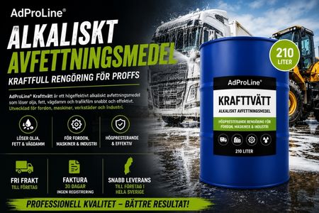 AdProLine® Krafttvätt 210 Liter – alkaliskt avfettningsmedel för professionell rengöring av fordon, maskiner, verkstäder och industriella ytor.