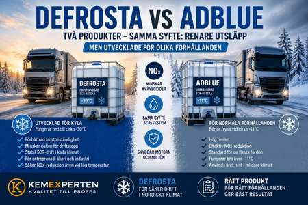 Jämförelse mellan Defrosta och AdBlue för SCR-system och vinterdrift i kalla klimat.