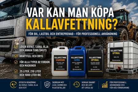 Kallavfettning används vid professionell rengöring av lastbil och entreprenadmaskin för att lösa asfalt, tjära och olja.